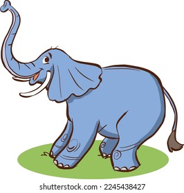 cute elephant raised its trunk cartoon vector illustration