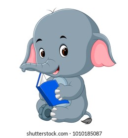 Cute elephant reading a book