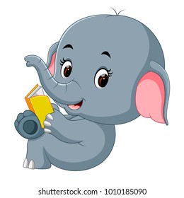 Cute elephant reading a book