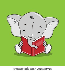 Un elefante lindo leyendo un libro. Vector aislado