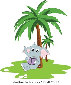 süßer Elefant, der ein Buch liest, einfache Vektorgrafik