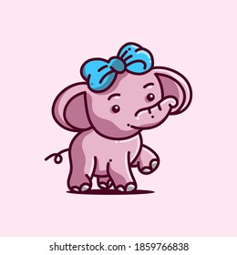 Cute elephant with ribbon, simple flat vector illustration