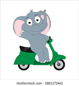 cute elephant ride motorcycle, simple vector illustration