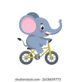 A cute elephant riding a bicycle, perfect for nature-themed illustrations and fun kids' artwork.