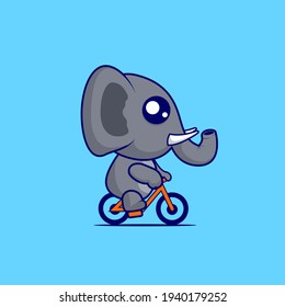 cute elephant riding bike cartoon mascot