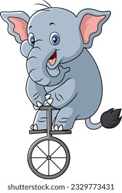 Cute elephant riding one wheel bike