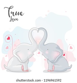 Cute Elephant Romantic Couple 