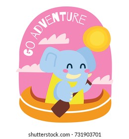 Cute elephant rowing his boat. Cute animal series for kid. Cute and funny animal t shirt design for kid.