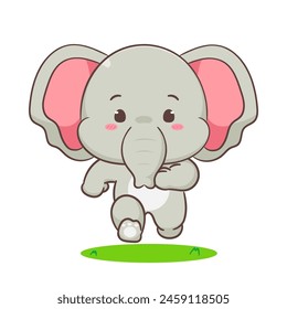 Cute elephant running cartoon character. Adorable kawaii animals concept design. Hand drawn style vector illustration. Isolated white background.