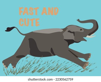 cute elephant is running fast in the forest
