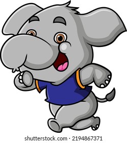 The cute elephant is running while wearing a shirt of illustration