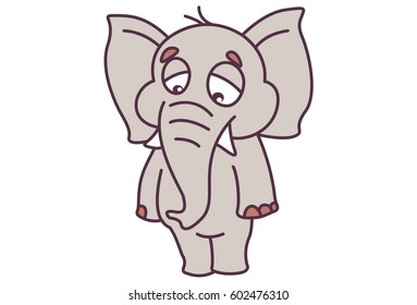 Cute Elephant Sad. vector Illustration. Isolated on white background.