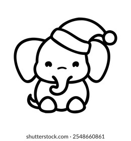 Cute Elephant in Santa Hat - Adorable Holiday Illustration for Festive Seasons