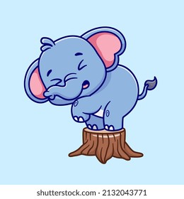 Cute Elephant Scare On Tree Cartoon Vector Icon Illustration. Animal Nature Icon Concept Isolated Premium Vector. Flat Cartoon Style