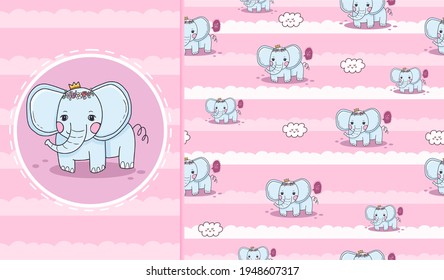 Diseño de fondo de patrón transparente elefante suave diseño de ilustración vectorial
