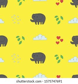 Cute elephant seamless pattern, doodle, hand drawn, cartoon