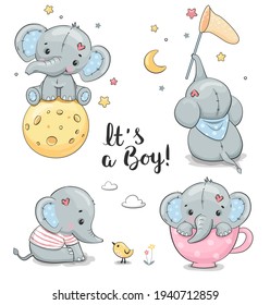 Cute Elephant set, Perfect for  Baby Shower greeting card, kids t-shirts and stickers kit. 