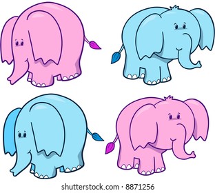 Cute Elephant Set Vector Illustration