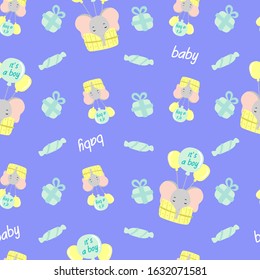 cute elephant  shower boy blue  seamless pattern