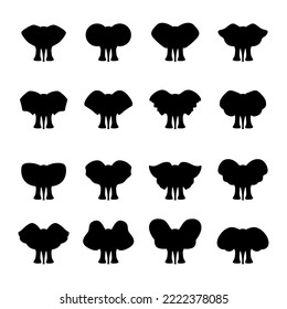 Cute elephant silhouette collection .Set of cartoon elephant silhouette