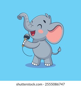 Cute Elephant Singing Cartoon Vector Icon Illustration.