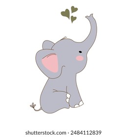 A cute elephant sits sideways in the animation illustration with a transparent background. It can be used for decoration, wallpaper, design, etc.