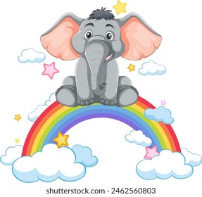 Cute elephant sitting atop a colorful rainbow