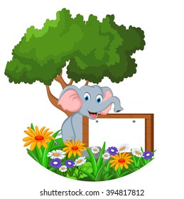 Cute elephant sitting with blank sign