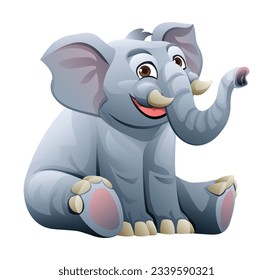 Cute elephant sitting. Cartoon character illustration