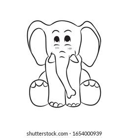Cute Elephant sitting  cartoon line art drawing