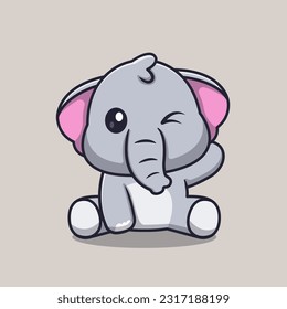 Cute Elephant Sitting Cartoon Vector Icon Illustration. Animal Nature Icon Concept Isolated Premium Vector. Flat Cartoon Style