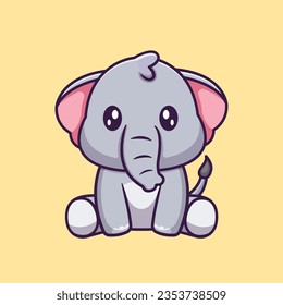 Cute Elephant Sitting Cartoon Vector Icon Illustration. Animal Nature Icon Concept Isolated Premium Vector. Flat Cartoon Style