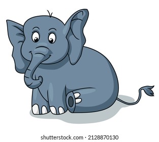 Cute Elephant sitting down Cartoon Character, Vector Illustration