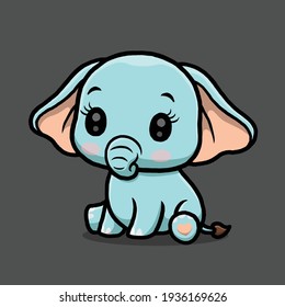 Cute elephant sitting isolated on black background.