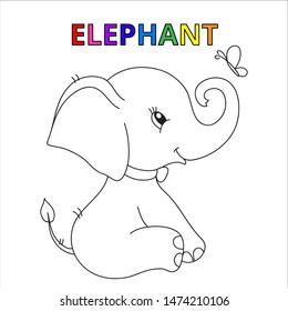 Cute Elephant sitting and looking at the butterfly coloring page