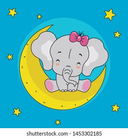 cute elephant sitting on the moon