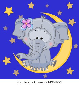 Cute Elephant Sitting On Moon Stock Vector (Royalty Free) 214258291 ...