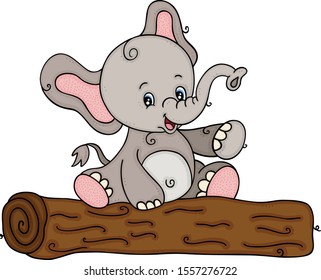 Cute elephant sitting on tree stump trunk