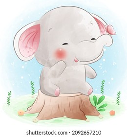 elefante lindo sentado en un trozo de árbol con mariposa