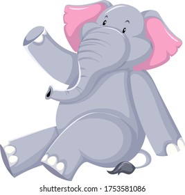 Cute elephant sitting on white background illustration