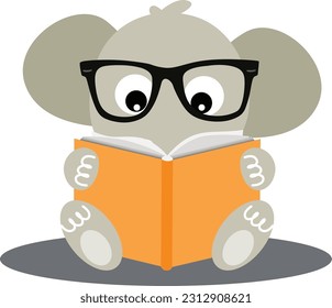 Un elefante lindo sentado leyendo un libro
