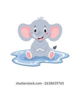 A cute elephant sitting in water, ideal for kids' artwork and joyful, playful designs.