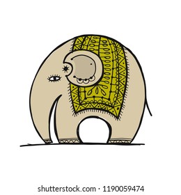 Cute elephant, sketch for your design
