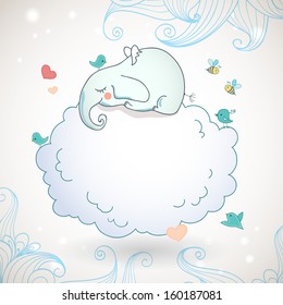Cute elephant, sleeping on the cloud. Can be used for holiday card design.