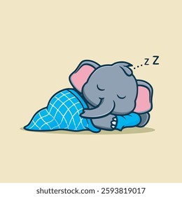 Cute elephant sleeping quilt vector children's illustration Q version vector cartoon illustration