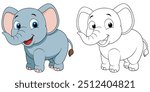 Cute Elephant Smile Cartoon Coloring Page For Kids