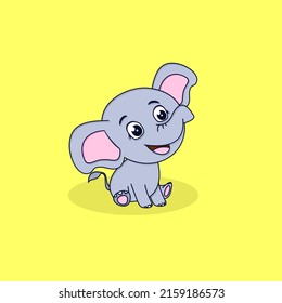 süßer Elefant lächelt und setzt sich hin