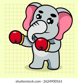 Bela Elefante Esporte Exercício de boxe Ilustração de Desenho Animado. Animal Nature Icon Concept Isolated Flat Cartoon Style para colorir páginas ou educar crianças