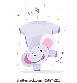 Cute elephant in sport gymnastic position. Sportsman flat icons isolated on white background. Kids illustration
