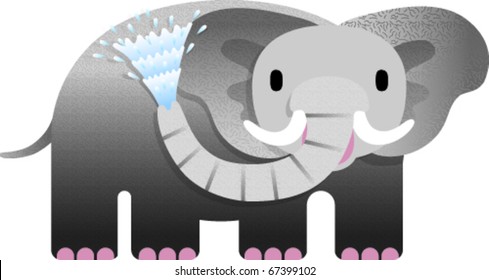 Cute Elephant spraying itself. Vector illustration in whimsical children's art style